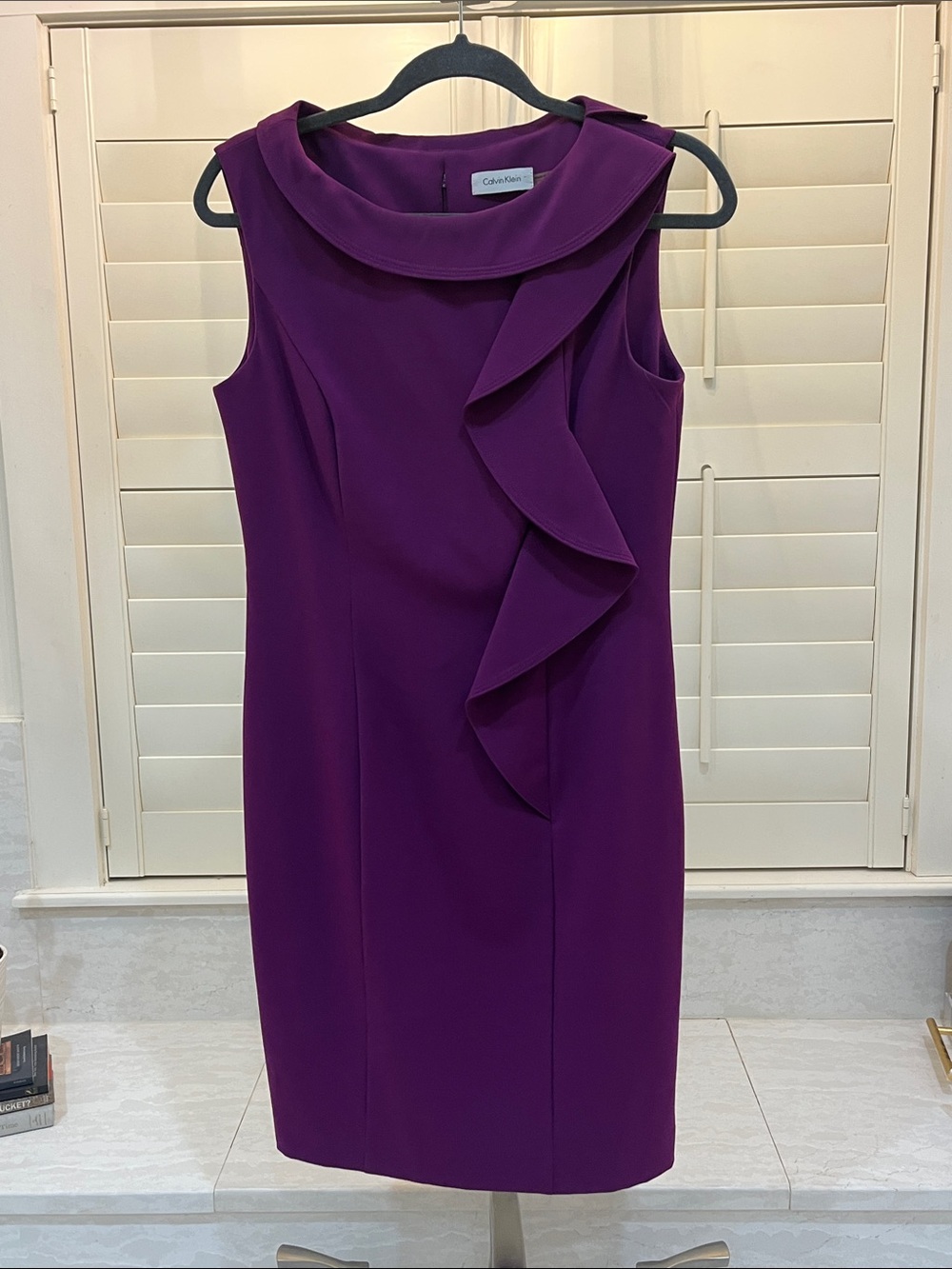 Calvin Klein Deep Purple Ruffle Sheath Dress